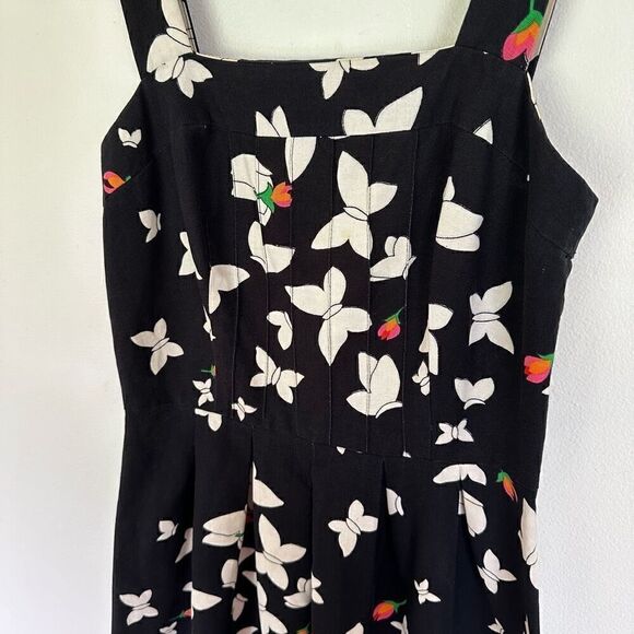 Malia Honolulu Vintage Black Floral Butterfly Printed Sleeveless Knee Length Dre - Picture 4 of 12